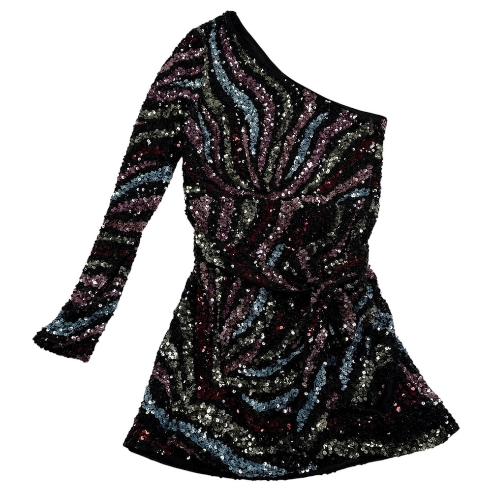 Show Me Your Mumu Shimmy Mini Dress Womens Medium Starburst Sequin One Shoulder‎